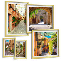 BILDER SET 5er Set - 50x50 cm & 20x30 cm & 40x60 cm Goldrahmen - Italienische Straßen, Blumen, Architektur - Goldfarben, Kunststoff (40/60cm) - TULUP