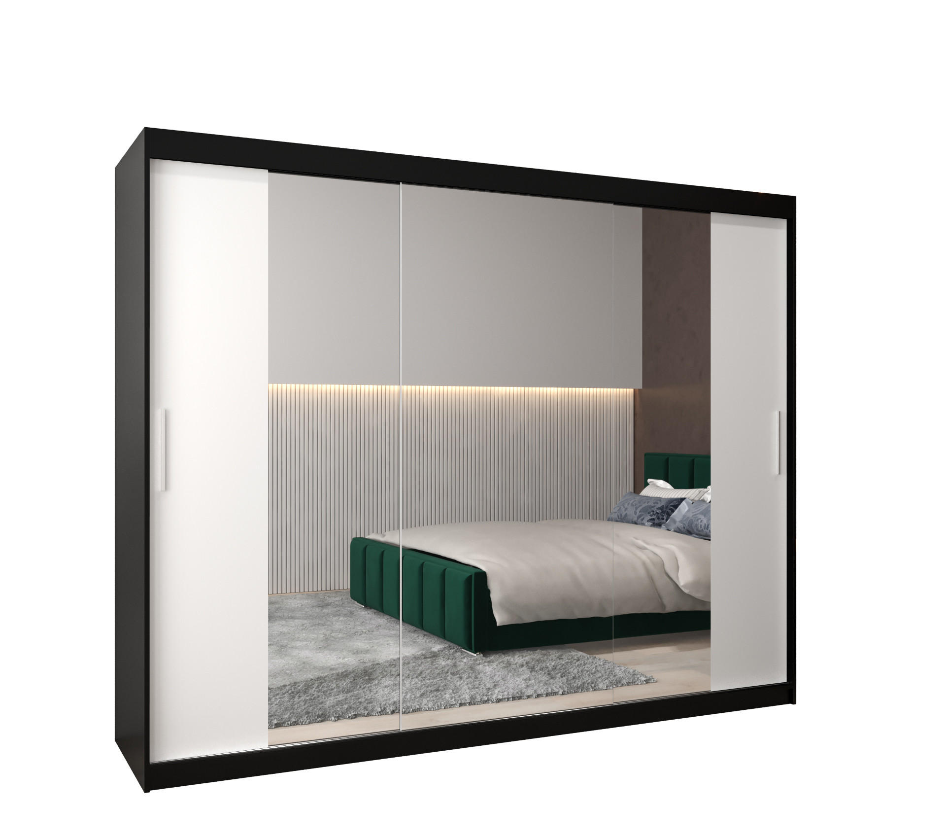 SCHWEBETÜRENSCHRANK 200/250/62 3-türig - Silberfarben/Schwarz, Holz/Kunststoff (250/200/62cm) - Abiks Möbel