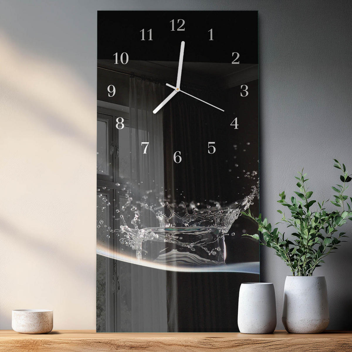 WANDUHR 30x60 cm - Weinfass - Schwarz, Glas (30/60/0.4cm) - TULUP