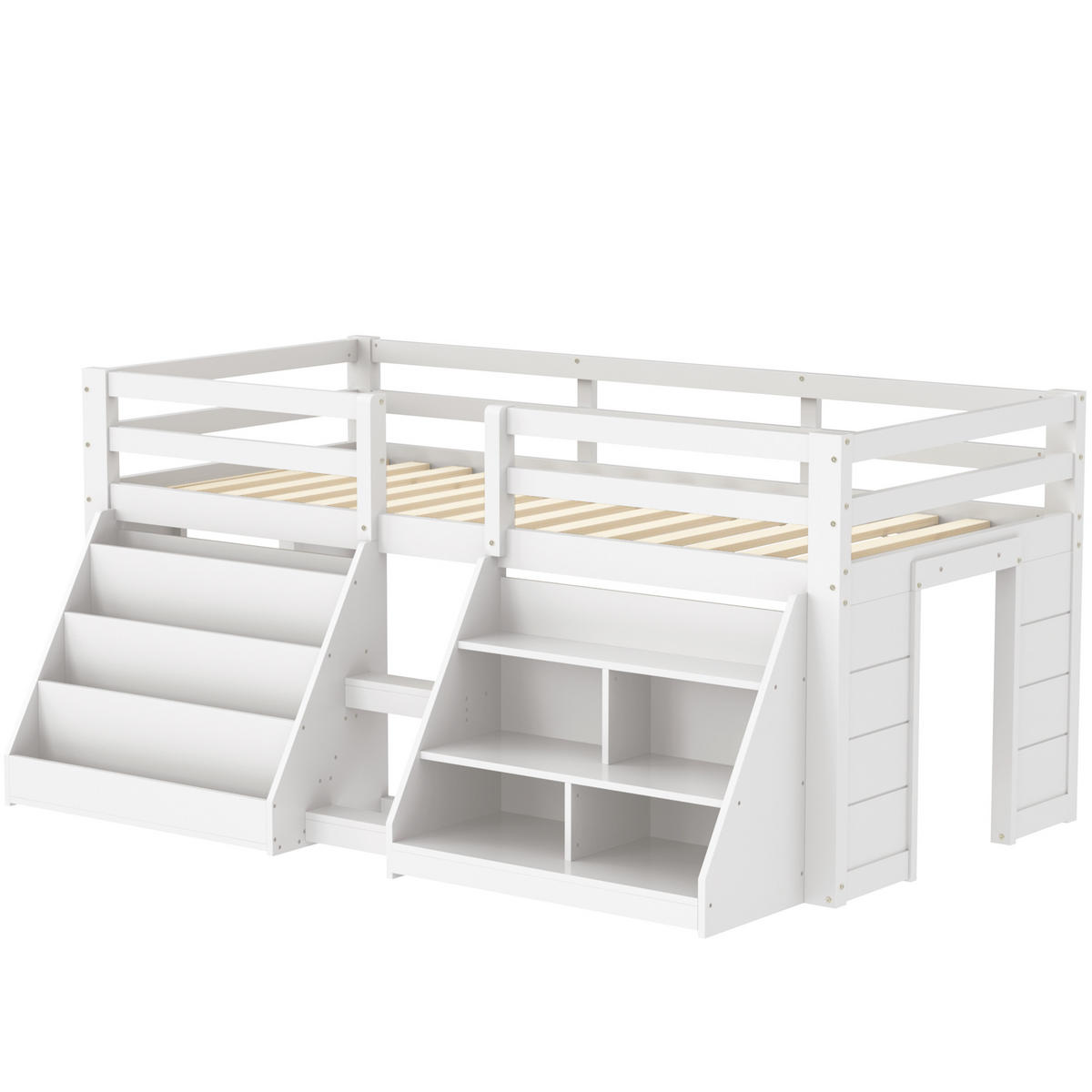 HOCHBETT 90/200 cm in Weiß mit LED, Regal und Leiter - Weiß, Holz/Holzwerkstoff (90/200cm) - WISHDOR