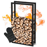 KAMINHOLZREGAL innen Metall KEOP Schwarz 80x25x150 cminkl. Ofenhandschuh - Schwarz, Metall (80/150/25cm) - DELUKE