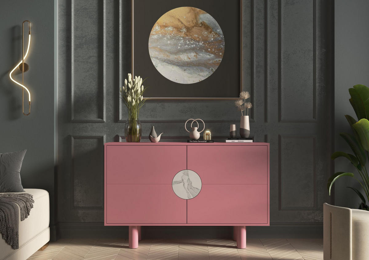 SIDEBOARD Zoe, Mit Marmor, 140 cm, Rosa - Hellrosa, Holz/Holzwerkstoff (140/90/40cm) - Dancan