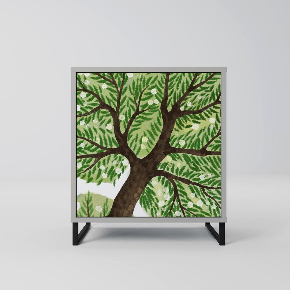 SIDEBOARD WILDERNESS DASH, Grau, 57,5x42x72,5 cm, Schwarze Metallfüße - Multicolor/Schwarz, Holzwerkstoff/Metall (57.5/72.5/42cm) - SpaceRebels