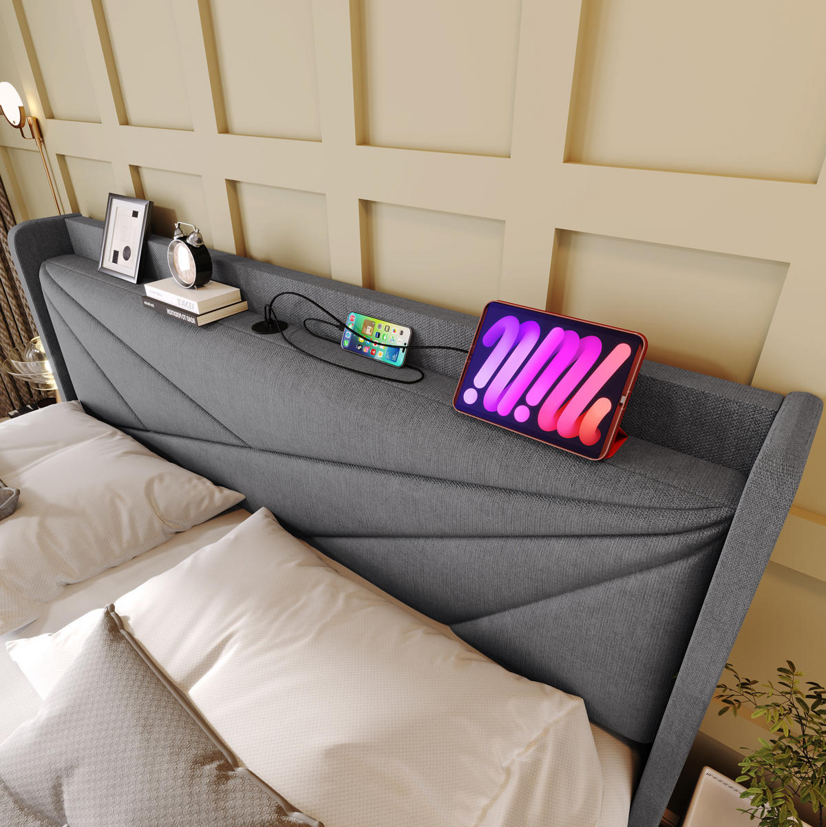 POLSTERBETT mit Bettkasten USB/Typ-C 180x200 cm Grau - Grau, Metall (180/200cm) - Meubliv