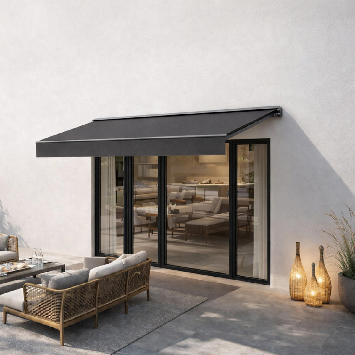 MARKISE adro grau 2 95 x 2 5 m aus aluminium manuell - Grau, Metall (250/14/295cm) - Concept Usine