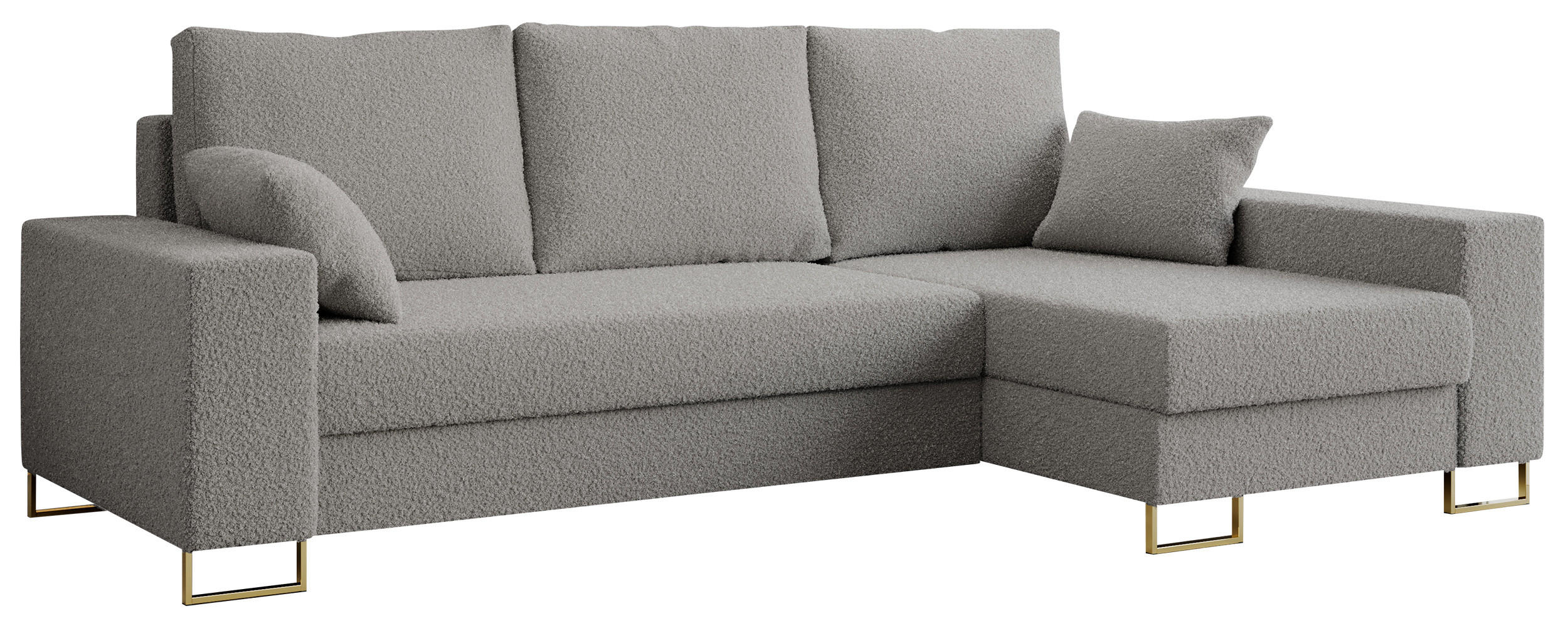ECKSOFA Dorian Boucle Hellgrau - Goldfarben/Hellgrau, Textil/Metall (242/138cm) - MKS