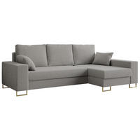 ECKSOFA Dorian Boucle Hellgrau - Goldfarben/Hellgrau, Textil/Metall (242/138cm) - MKS