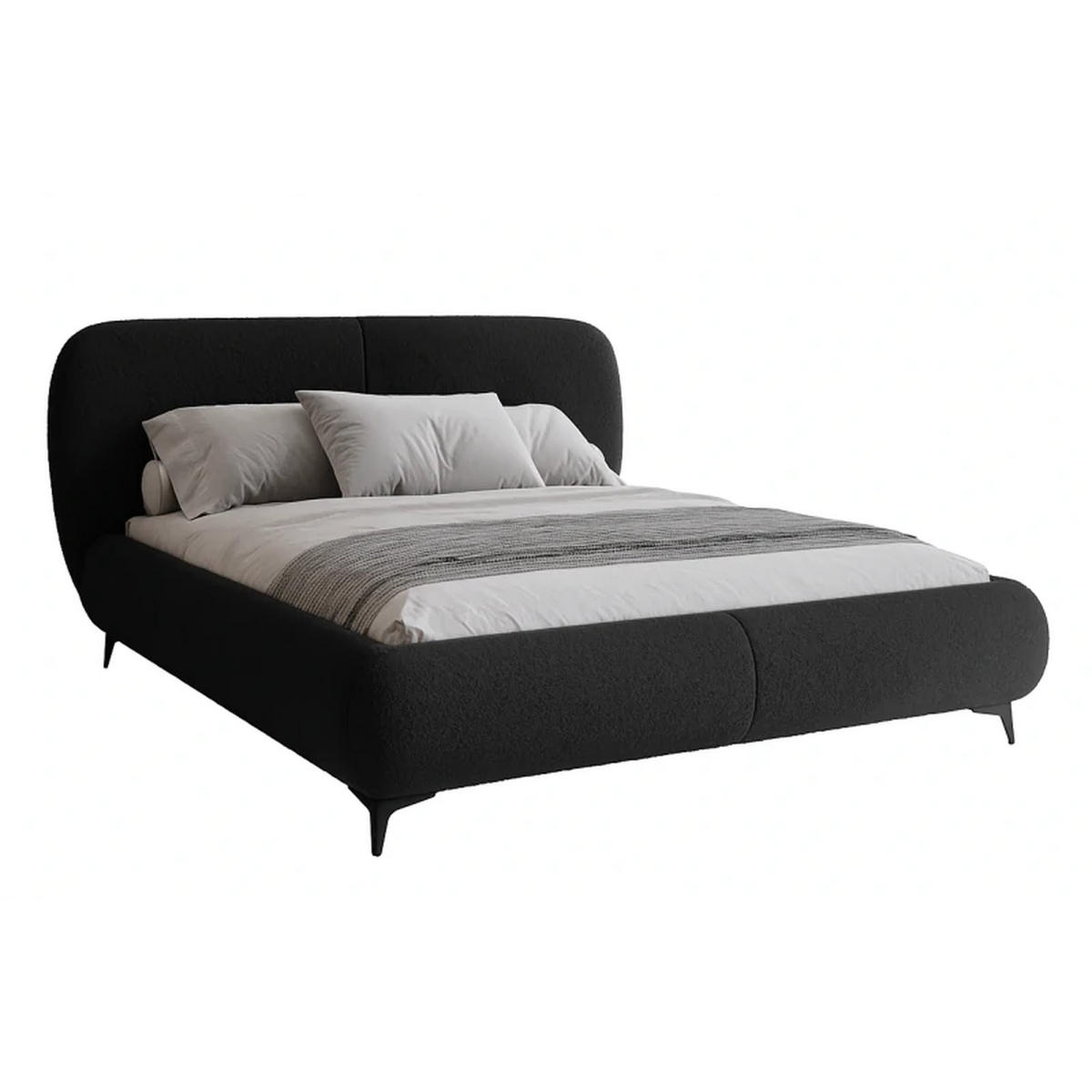 POLSTERBETT ELLE mit Kopfteil, 140 x 200 cm, Doppelbett mit Bettkasten und Lattenrost aus Holz, Bouclé-Stoff, Frabe: Schwarz - Schwarz, Holz/Kunststoff (140/200cm) - Sepro Meble