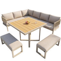 LOUNGEGARNITUR 6-teiliges Set Garten-Lounge-Set mit Esstisch WETTERFESTES ROPE DESIGN Kunststoffholz für Terrasse 80/80/70 cm - Beige, Holz/Metall - Rolipo