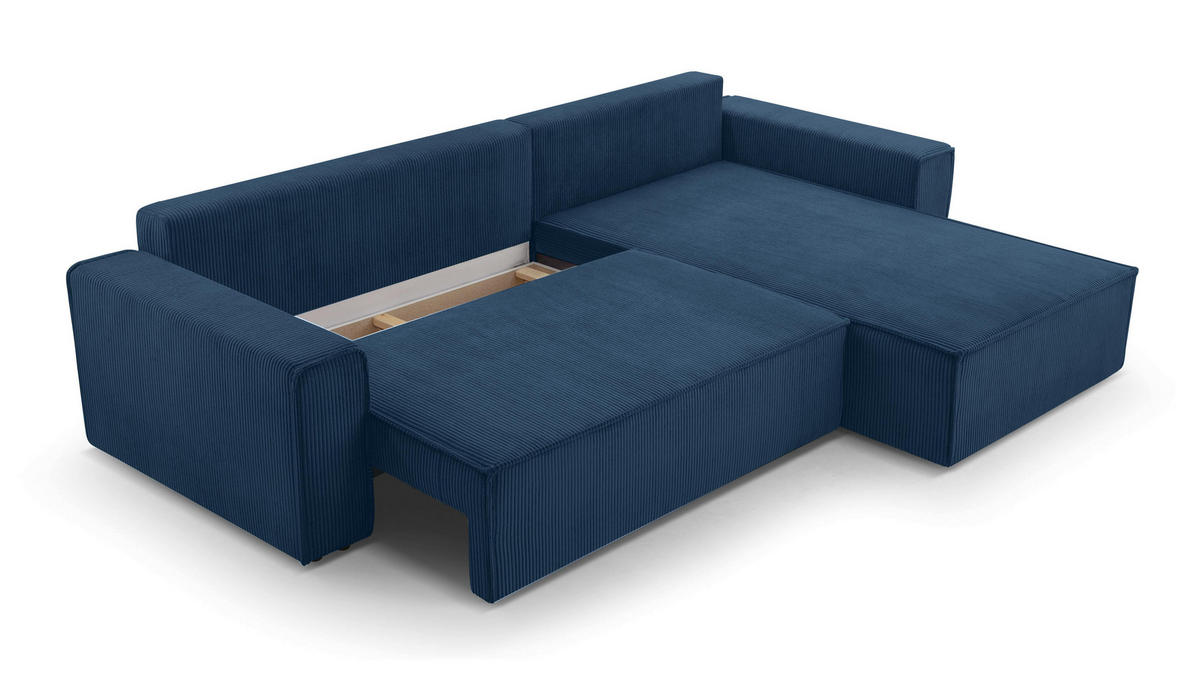 ECKSOFA L Form Cedria Blau 287/145/85 cm mit Schlaffunktion - Schwarz/Dunkelblau, Kunststoff/Textil (287/145cm) - AX Living