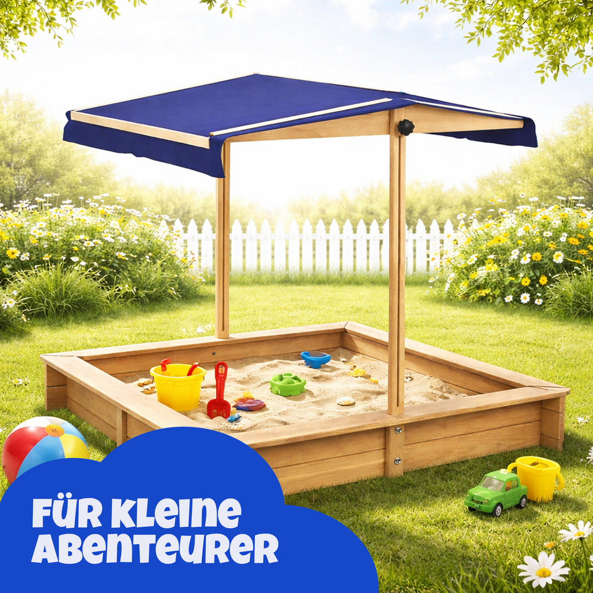 SANDKASTEN mit höhenverstellbarem Dach 98x98x17 cm - Braun, Naturmaterialien (98/98/17cm) - Bestlivings