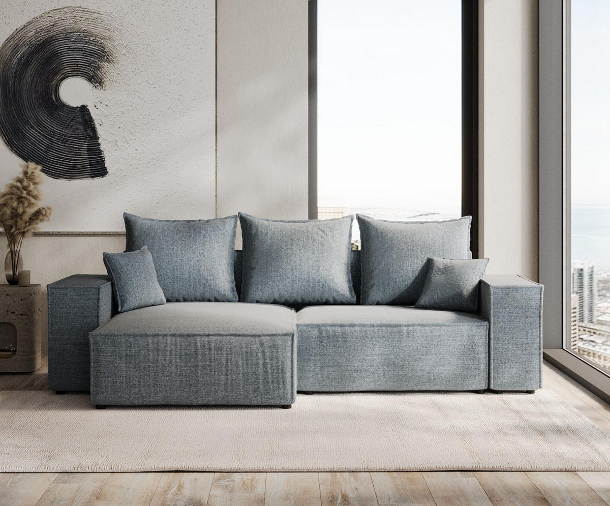 ROHOVÁ SEDAČKA SENSO, textil, Modrošedá - černá/šedohnědá, dřevo/kompozitní dřevo (255/148cm) - AltaBeds