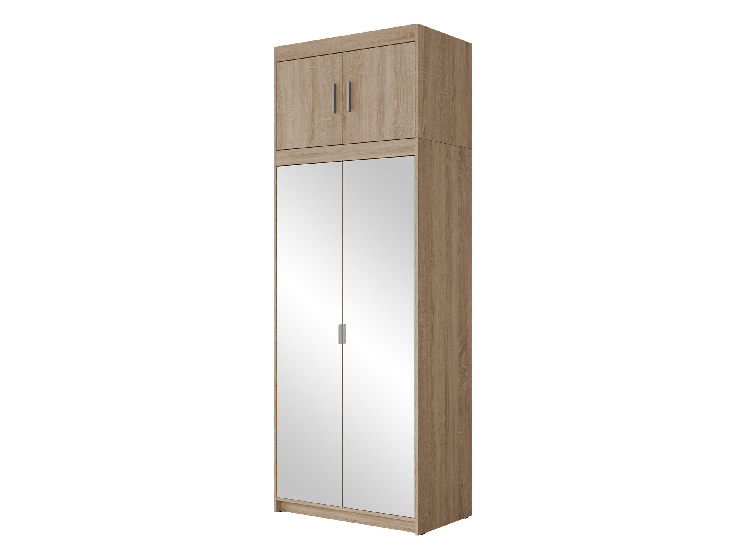 KLEIDERSCHRANK Elena 2D + Schrankaufsatz - Silberfarben/Sonoma Eiche, Holzwerkstoff/Kunststoff (90/246/53cm) - MIRJAN24
