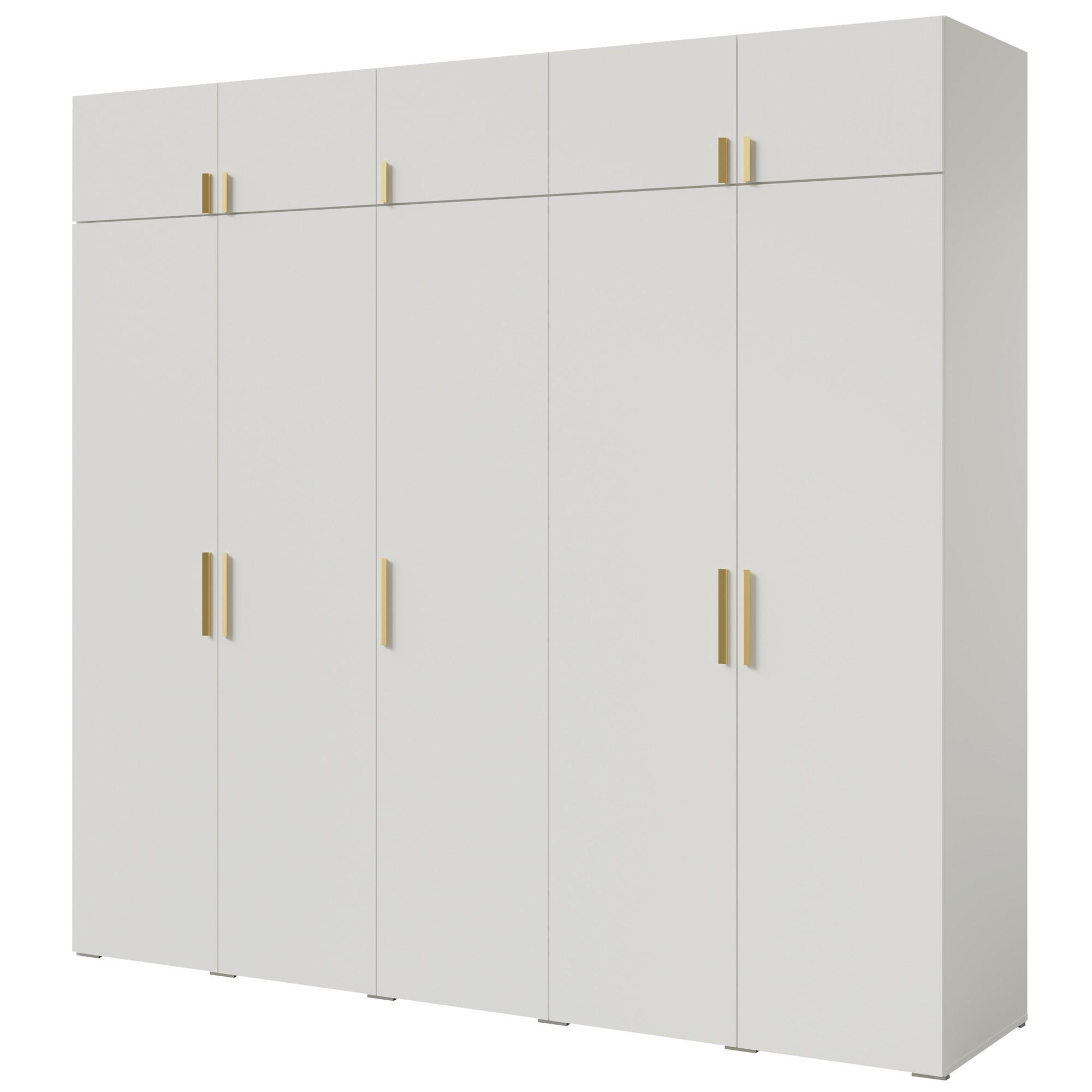 DREHTÜRENSCHRANK mit Aufsatz Napoli 5D 250 Weiß (schwarzer oder goldener Griff) - Silberfarben/Schwarz, Holzwerkstoff/Kunststoff (250/35/60cm) - mzm24