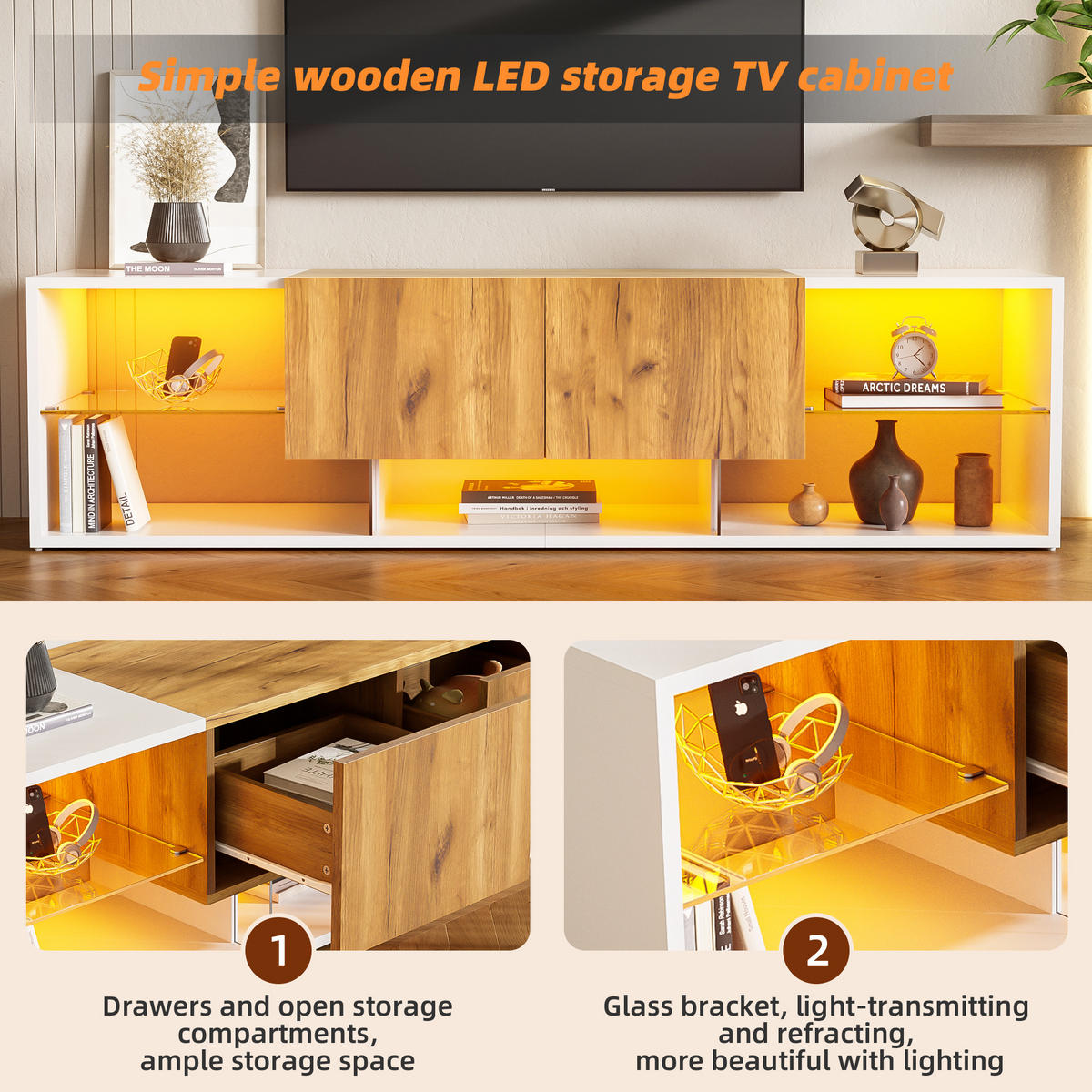TV-MÖBEL Palermo Eichefarben Weiß 160/40/42 cm - Eichefarben, Holzwerkstoff (160/42/40cm) - PANGIVO