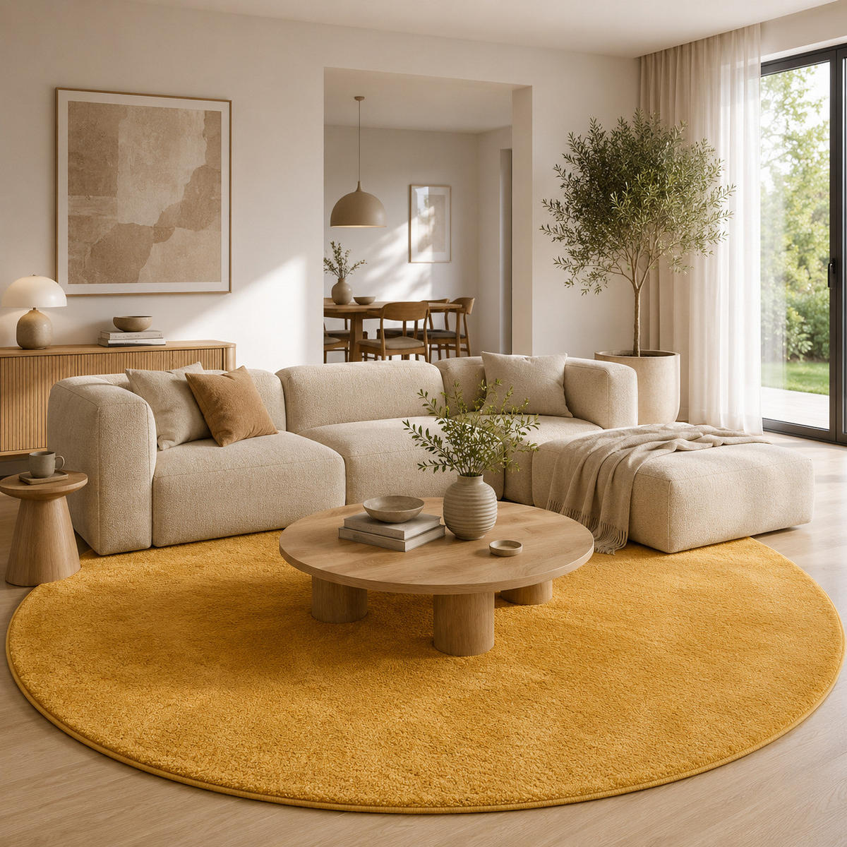 HOCHFLOR LANGFLOR TEPPICH SUPER SOFT MELIA RUND - Currygelb, Textil (200/200cm) - Pergamon