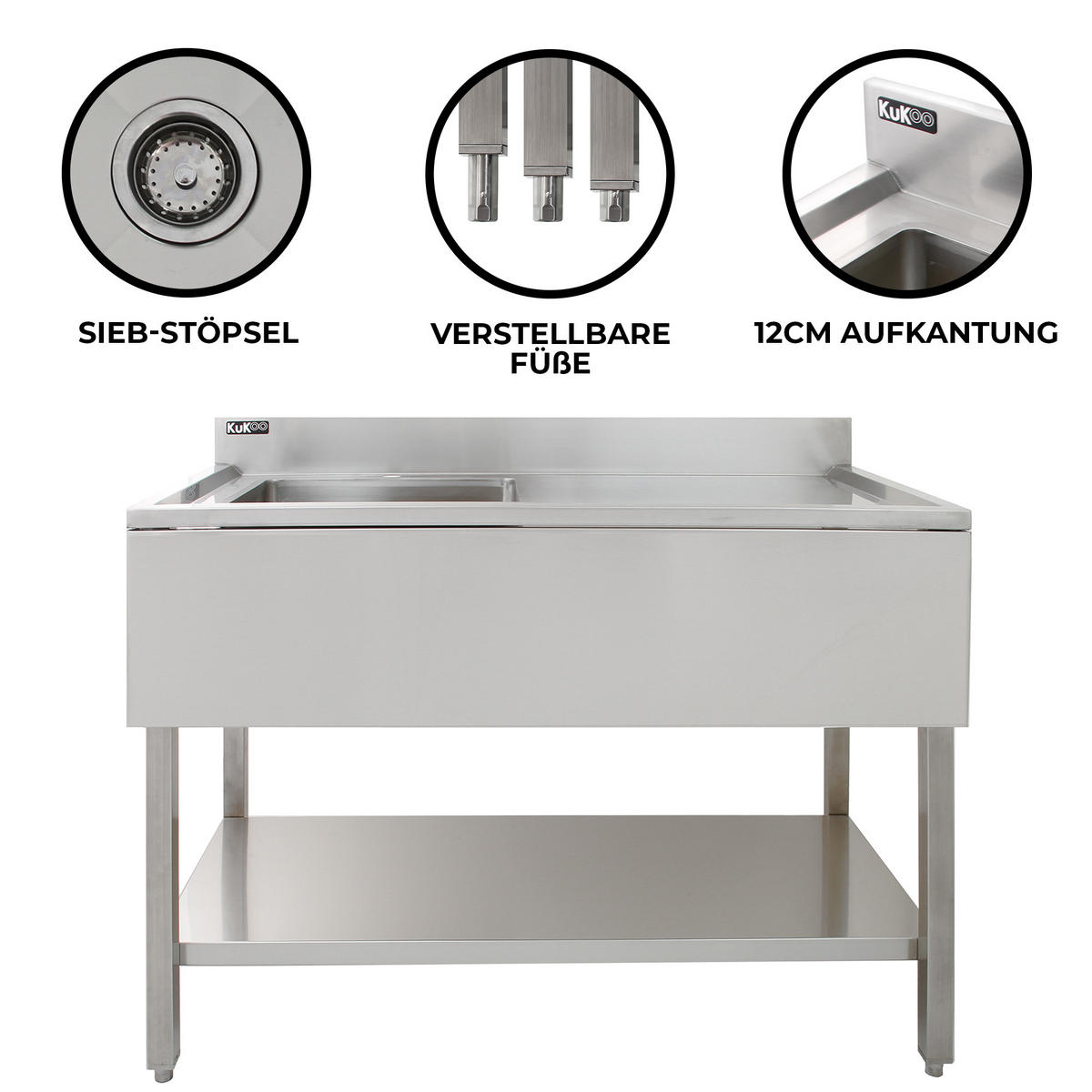 GASTROSPÜLE Edelstahl – 1 Becken Links - Alufarben, Metall (120/1/60cm) - Monstershop