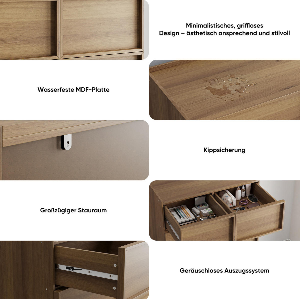 KOMMODE 80/48/127 cm aus MDF und Holzwerkstoff mit 6 Schubladen Eichefarben - Nussbaumfarben, Holzwerkstoff (80/127/48cm) - Modenvie