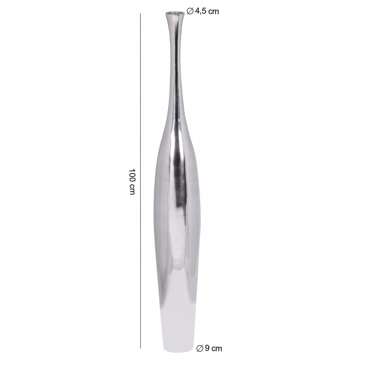 VASE Aluminium Modern Stil Modell BOTTLE S Silber mit einer Öffnung - Silberfarben, Metall (100cm) - KADIMA DESIGN