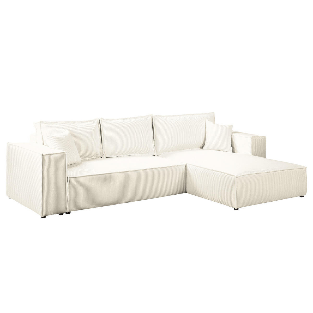 ECKSOFA mit Schlaffunktion - 290 cm - Creme/Schwarz, Kunststoff/Textil (290/185cm) - home24
