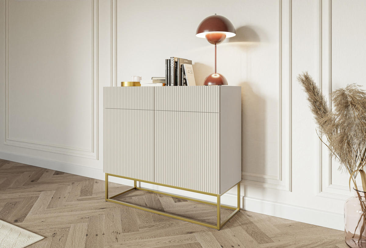 KOMMODE Veldio Graubeige mit goldenem Metallgestell 100 cm - Greige/Goldfarben, Holzwerkstoff/Metall (100/90/38cm) - Selsey
