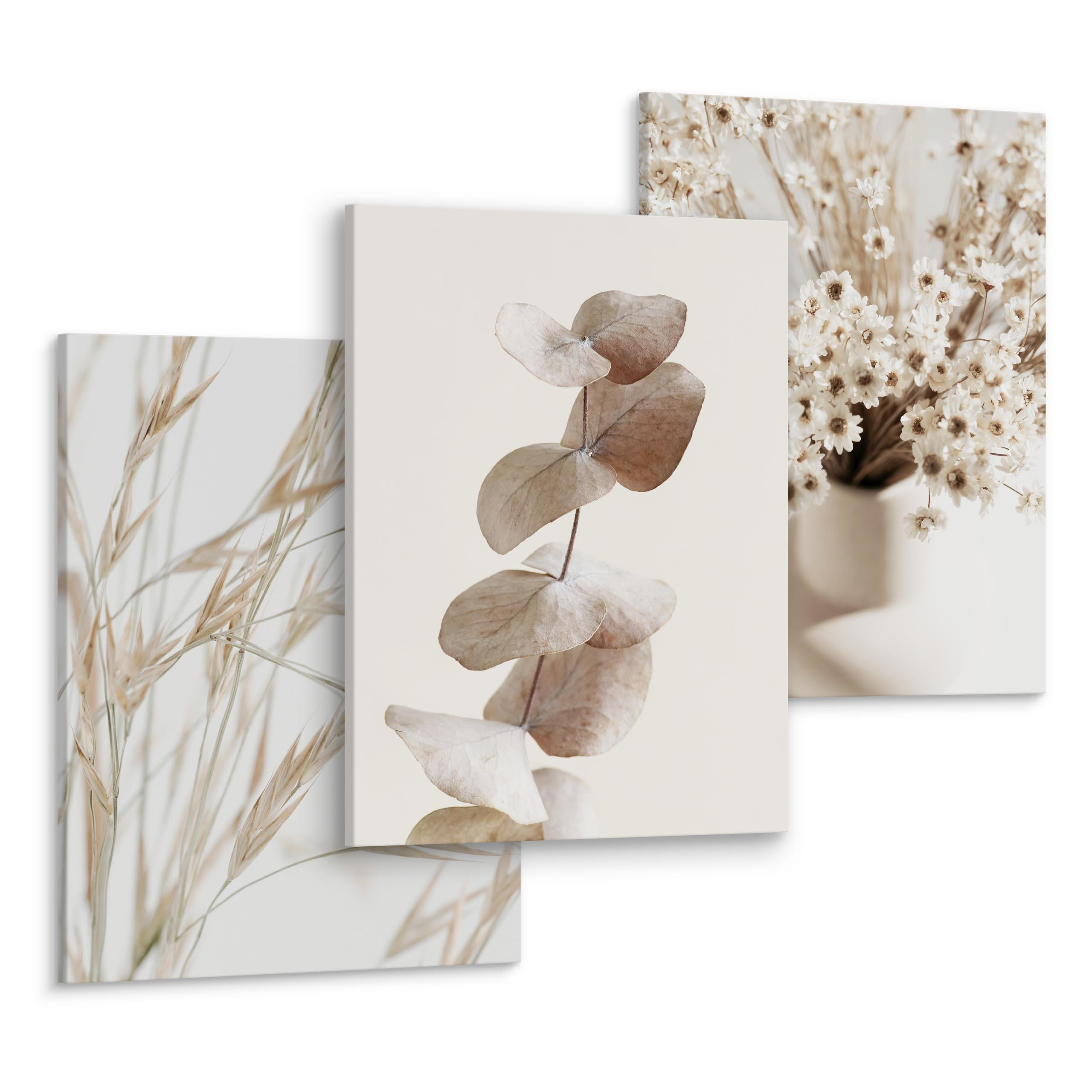 LEINWANDBILDER 3-er Set Blätter Blumen - Blau/Beige, Textil (90/40cm) - Muralo