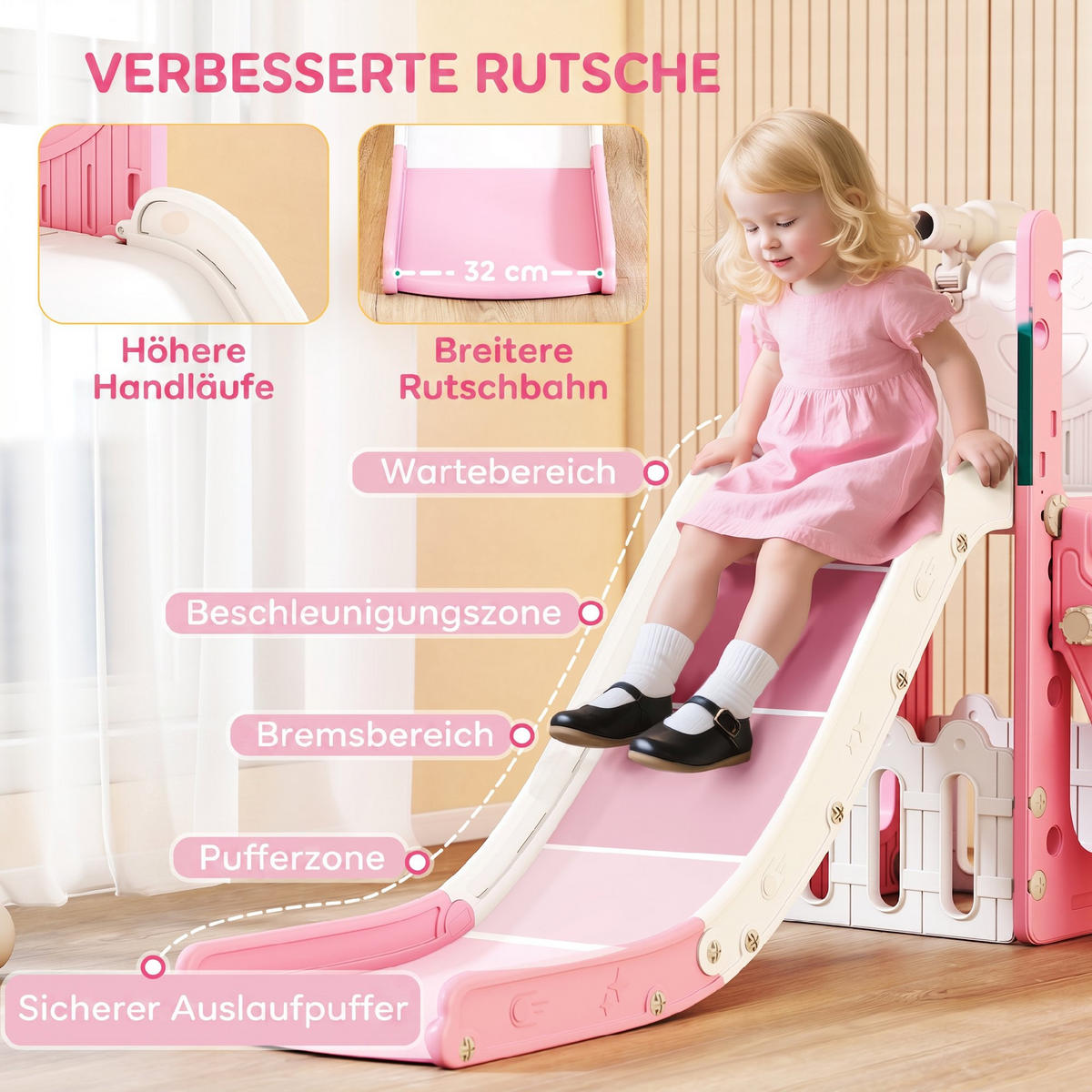 KINDERRUTSCHE HDPE Rosa - Rosa, Kunststoff (70/86/178cm) - AIYAPLAY