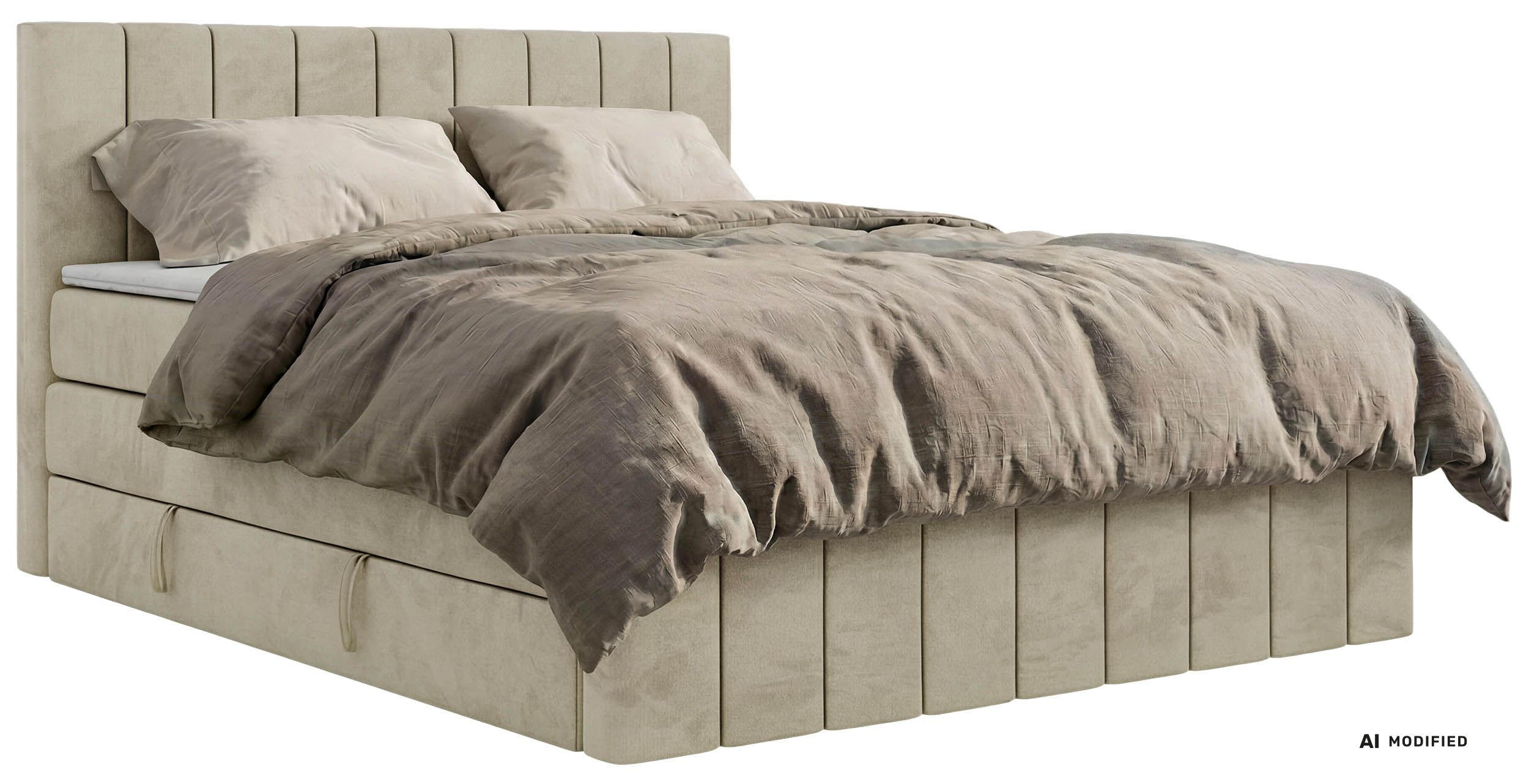 BOXSPRINGBETT ALVER KING DUO 160/200 - Beige Velvet - Topper T25 - H3 - Beige/Schwarz, Kunststoff/Textil (160/200cm) - MKS