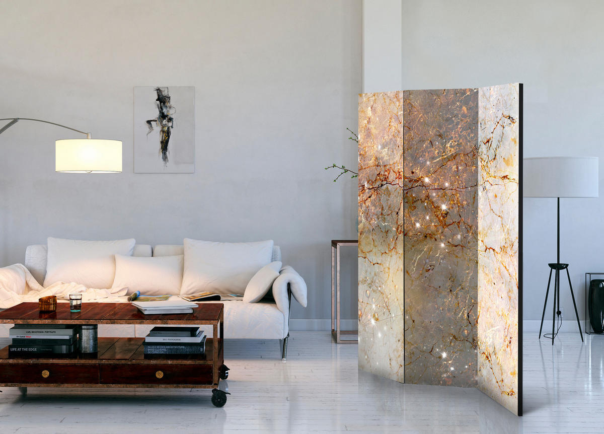 PARAVENT Einseitig Bedruckter 3-tlg 135x172 cm Klassischer Marmor - Beige, Holz/Textil (135/172/3cm) - Muralo