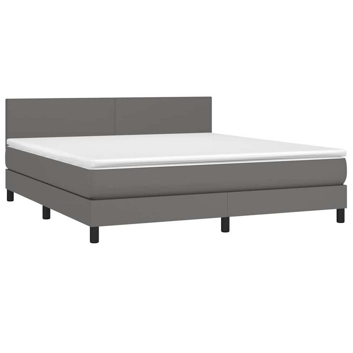 BOXSPRINGBETT 160/200 Cm Grau Kunstleder - Grau, Leder (160/203cm) - vidaXL