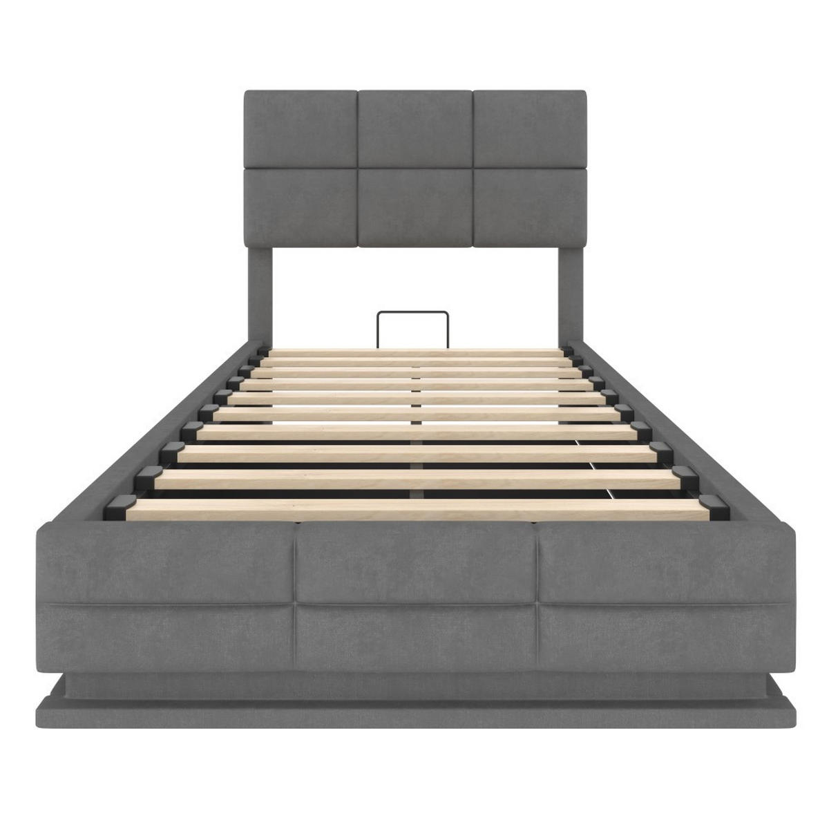 BOXBETT 90/200 mit Bettkasten, LED, USB/Typ C-Ladeanschluss,Samt,Grau - Grau, Holz (90/200cm) - LVHOM