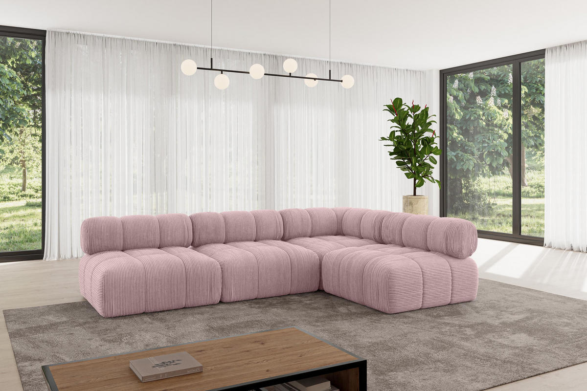 ECKSOFA modulares Sofa Samaro-L2 - 285x190x70 cm Rosa Cord - Rosa, Holzwerkstoff/Textil (285/190cm) - ALTDECOR