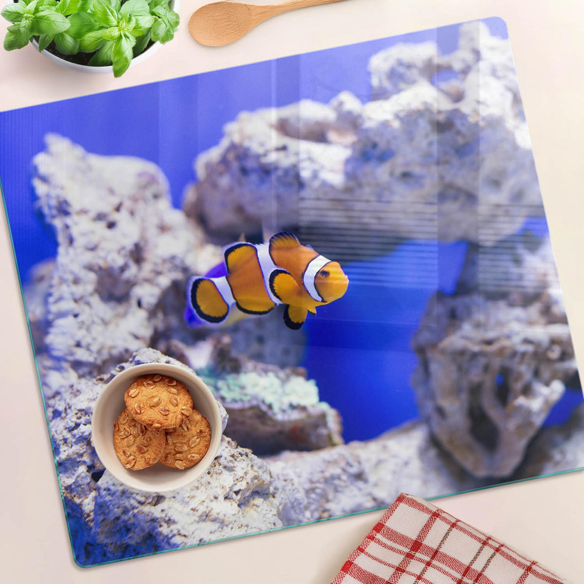 GLASPLATTE 60x52 cm Nemos Korallenriff - Orange, Glas (60/52cm) - TULUP