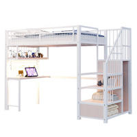 HOCHBETT 90/200 cm mit Schreibtisch, LED-Lichtleiste, Steckdosen, Stauraumtreppe und Kleiderbereich, Weiß - Weiß, Metall (90/200cm) - Redom