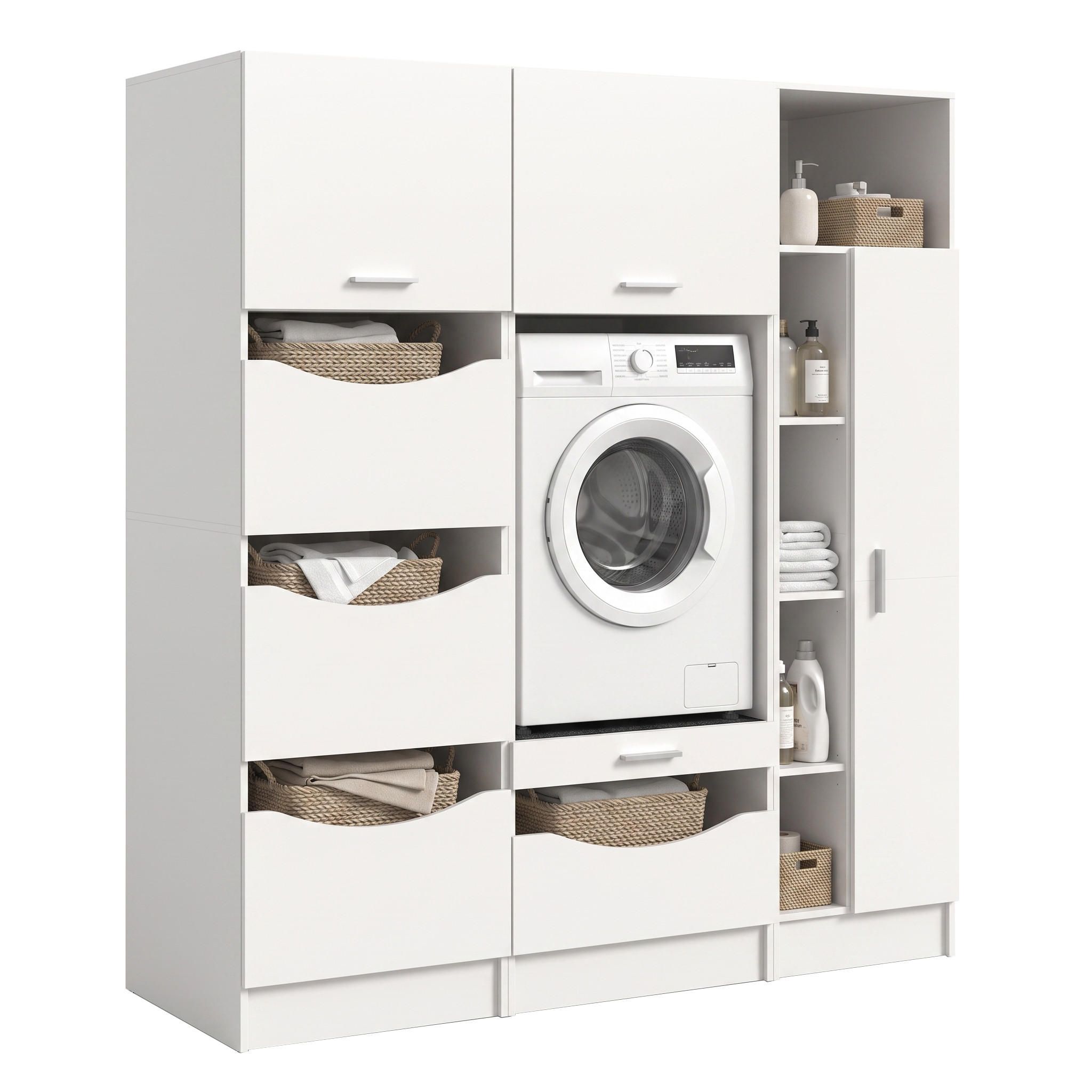 WASCHMASCHINENUMBAU 3tlg. Set Mixx Bad in weiß Nachbildung - modernes Design - B/H/T: 176x195x68 cm - Weiß, Holzwerkstoff (176/195/68cm) - Homes & Jones