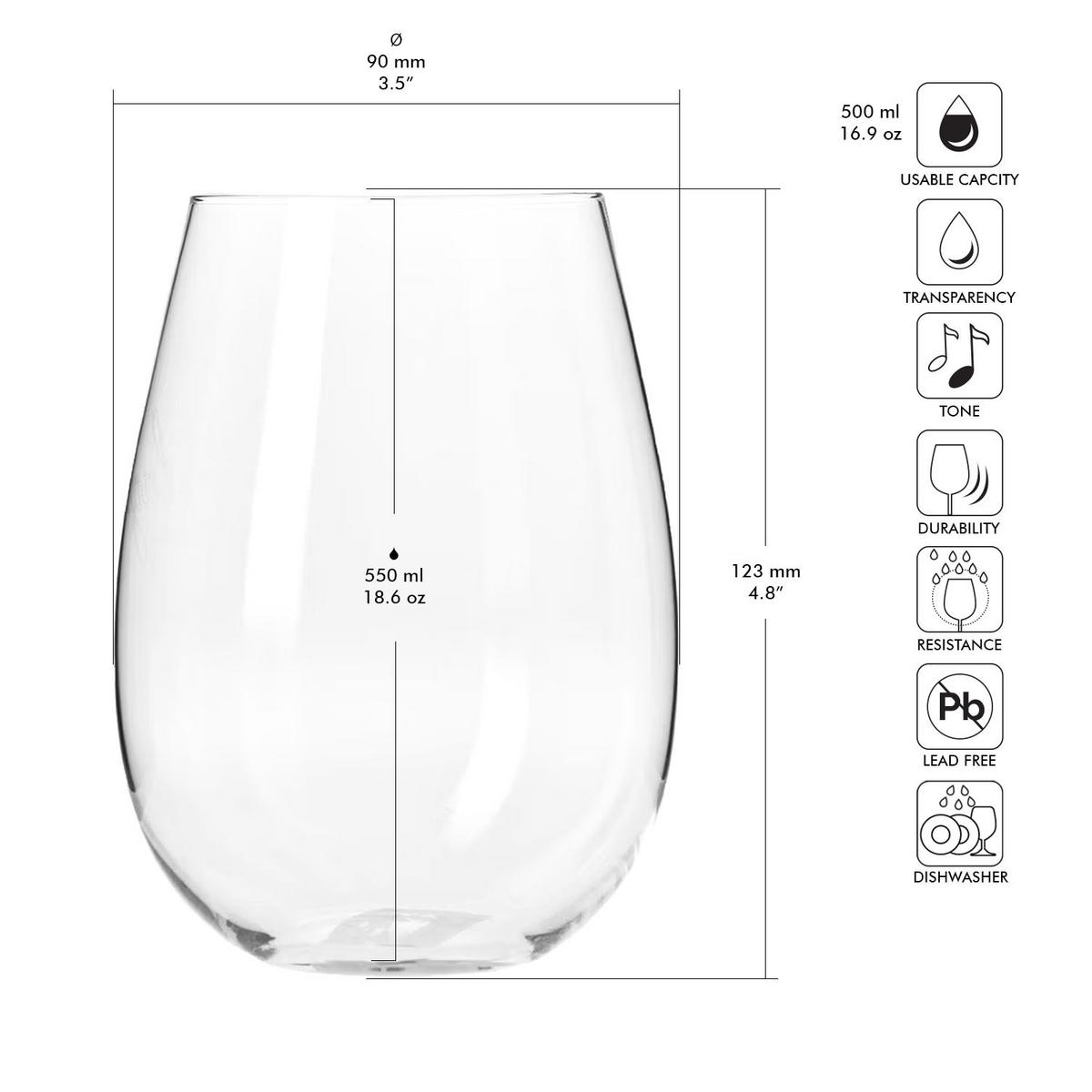 WEISSWEINGLÄSER OHNE STIEL, 6er-Set, 550 ml - Transparent, Glas (0.5L) - Krosno Glass