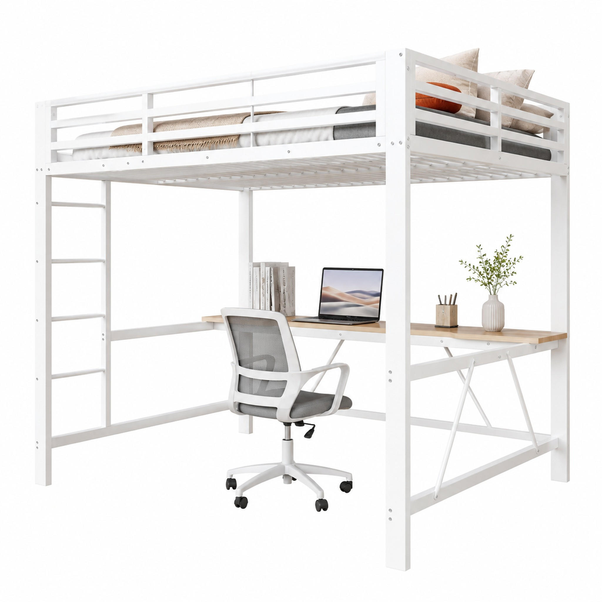HOCHBETT mit Schreibtisch 160x200 cm Metall Weiß - Weiß, Metall (160/200cm) - Meubliv