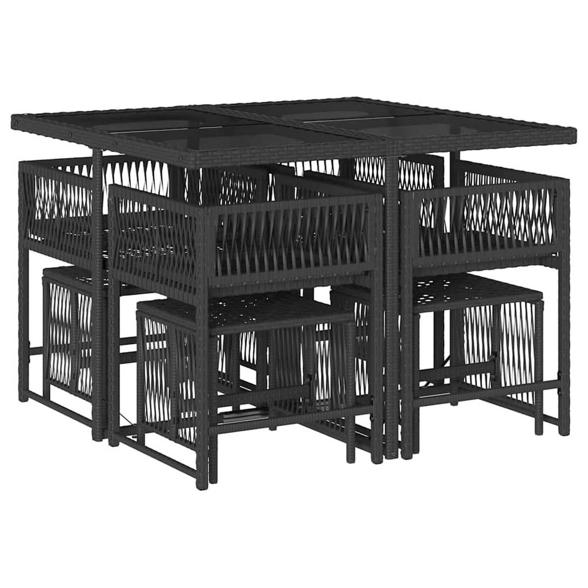 GARTEN-ESSGRUPPE 9-TLG.Mit Kissen Schwarz Poly Rattan - Creme/Schwarz, Kunststoff - vidaXL