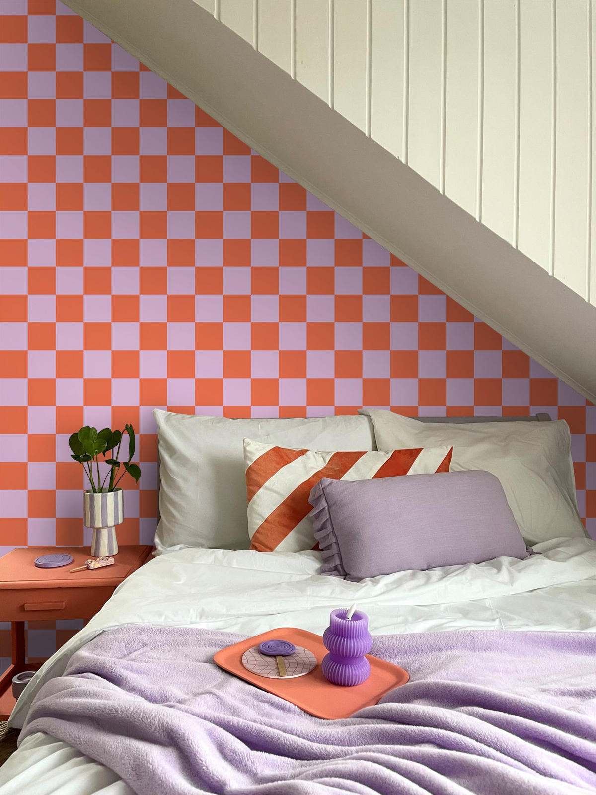 TAPETE Karomuster 53 cm x 10.05 m - Lila, Papier (53/1000cm) - ESTAhome