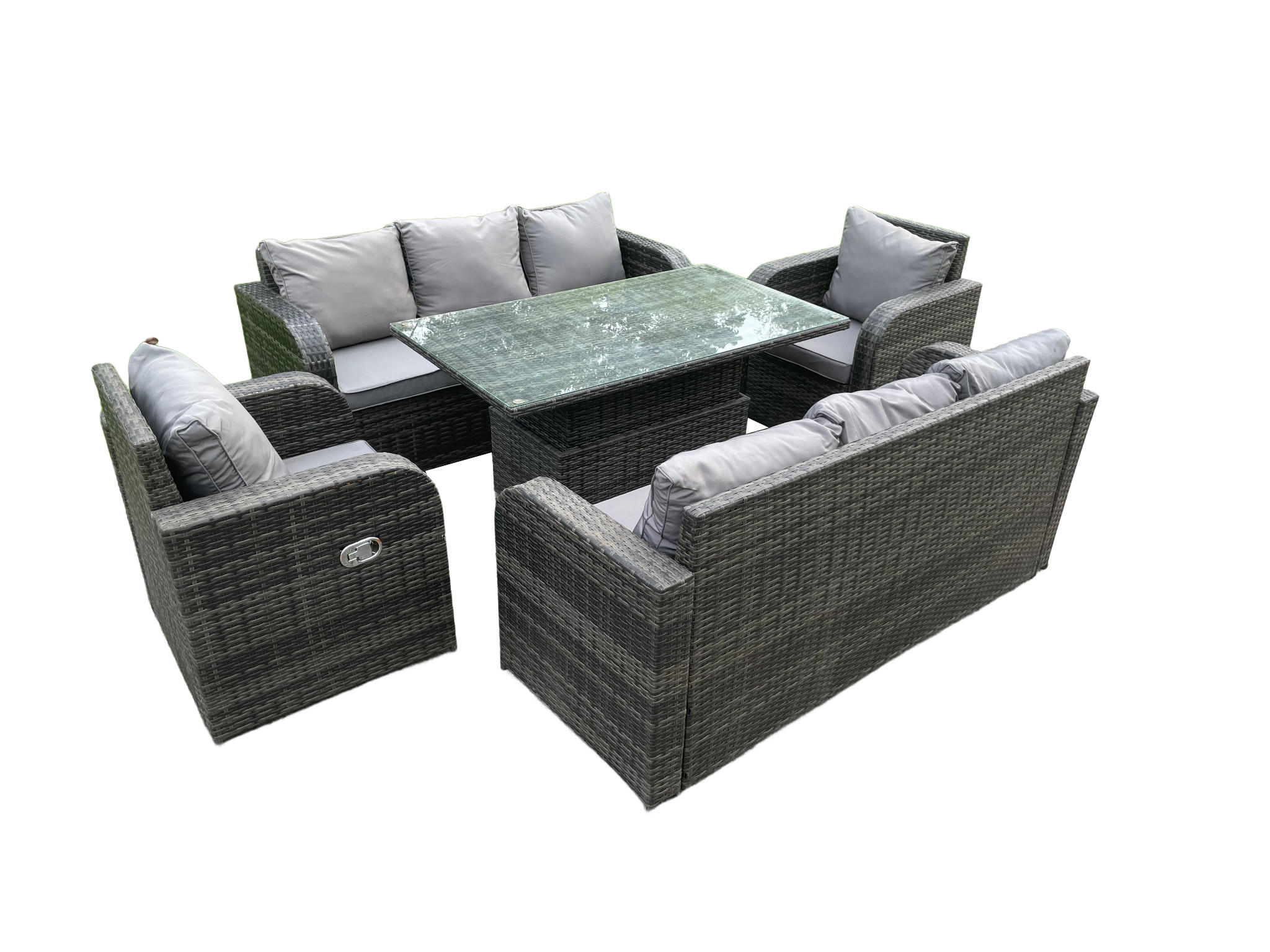 GARTENSOFA Hohe Rückenlehne Polyrattan 8-Sitzer - Dunkelgrau/Grau, Glas/Kunststoff - Fimous