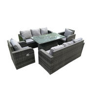 GARTENSOFA Hohe Rückenlehne Polyrattan 8-Sitzer - Dunkelgrau/Grau, Glas/Kunststoff - Fimous