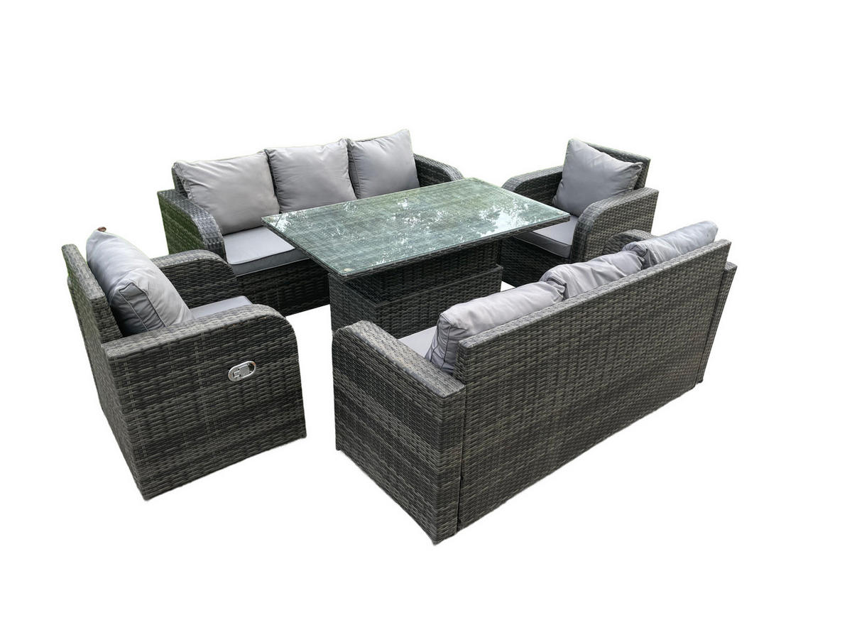 GARTENSOFA Hohe Rückenlehne Polyrattan 8-Sitzer - Dunkelgrau/Grau, Glas/Kunststoff - Fimous