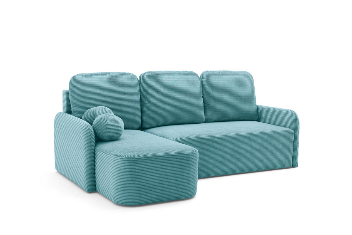 ECKSOFA CASPER L Links mit Schlaffunktion 132x198 Cord Blau - Blau/Schwarz, Holz/Kunststoff (217/145cm) - Muffo