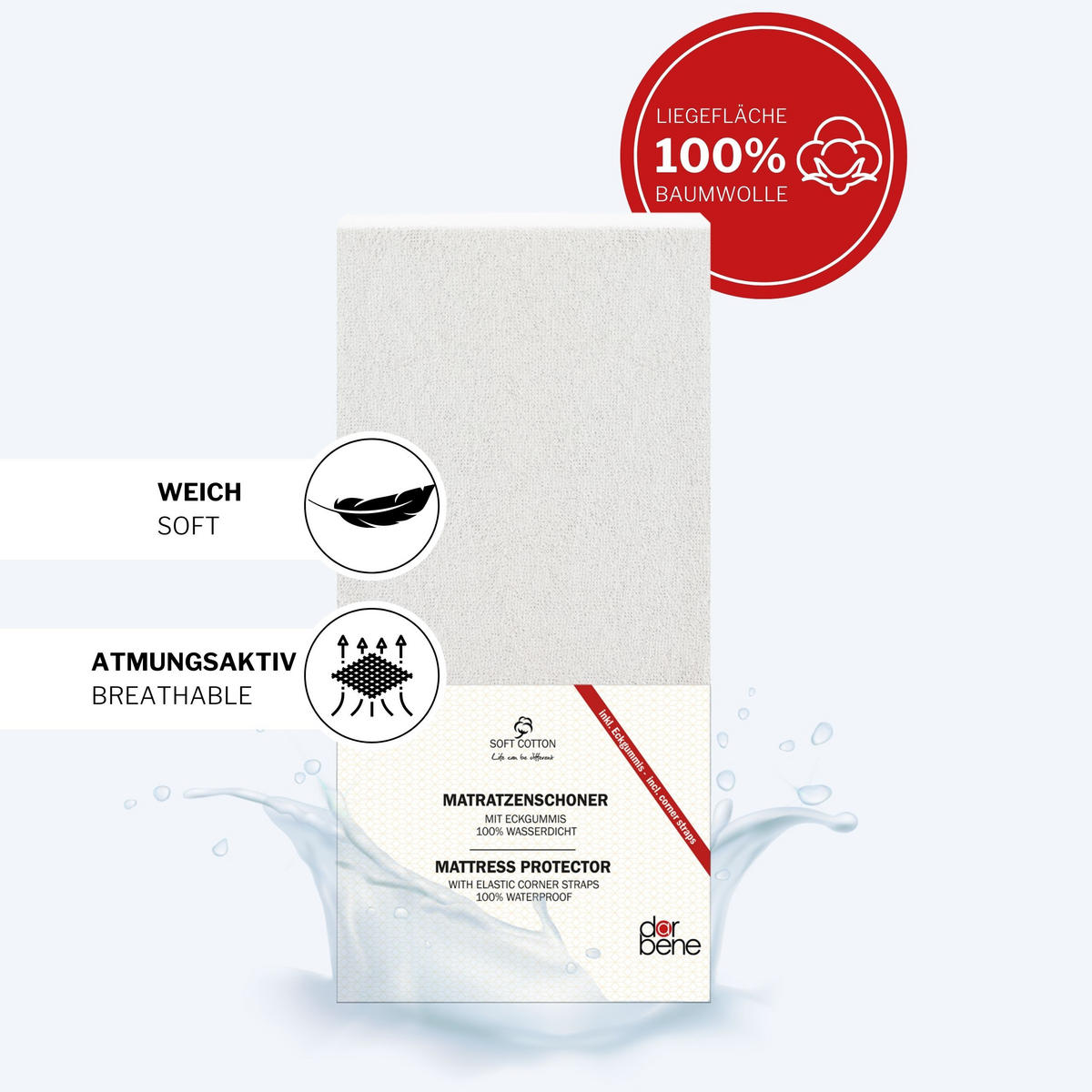 MATRATZENSCHONER Premium wasserdicht mit Eckgummis - Weiß, Naturmaterialien - DarBene