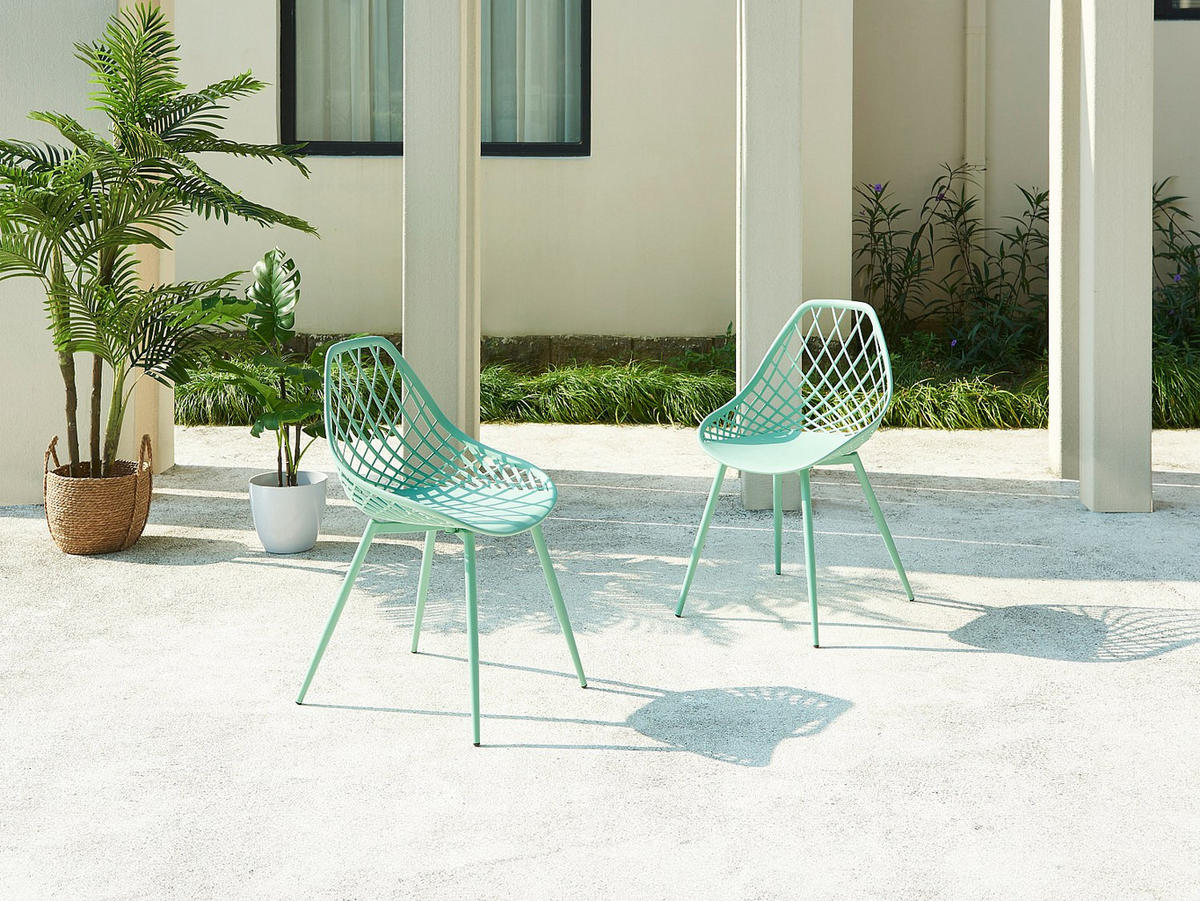 GARTENSTUHL - 54.5cm x 49cm - Polypropylen - mandelgrün - MALAGA - Grün, Metall (54.5/84/49cm) - Vente-Unique