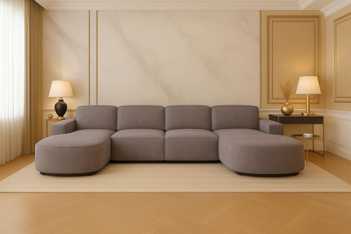 ECKSOFA Cursal Round U-Form, Stoff Salvador, Grau - Grau, Holz (364/166cm) - Kaiser Möbel