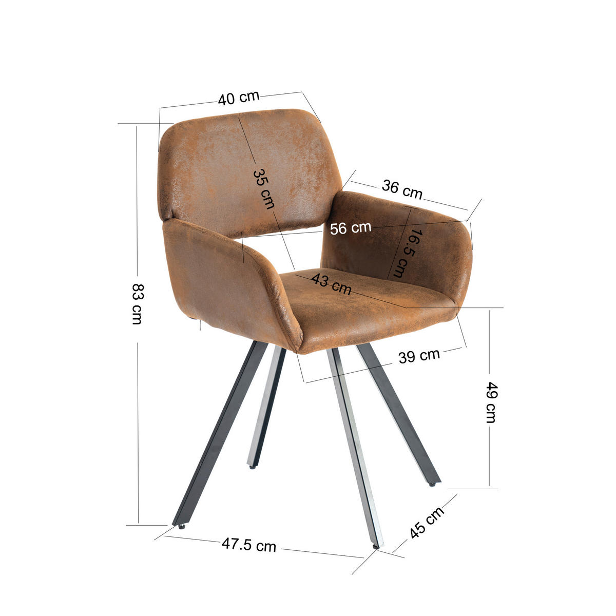 ESSTISCH SET Schwarz und Wildleder - Schwarz/Braun, Holzwerkstoff/Metall (80/75/160cm) - Urban Meuble