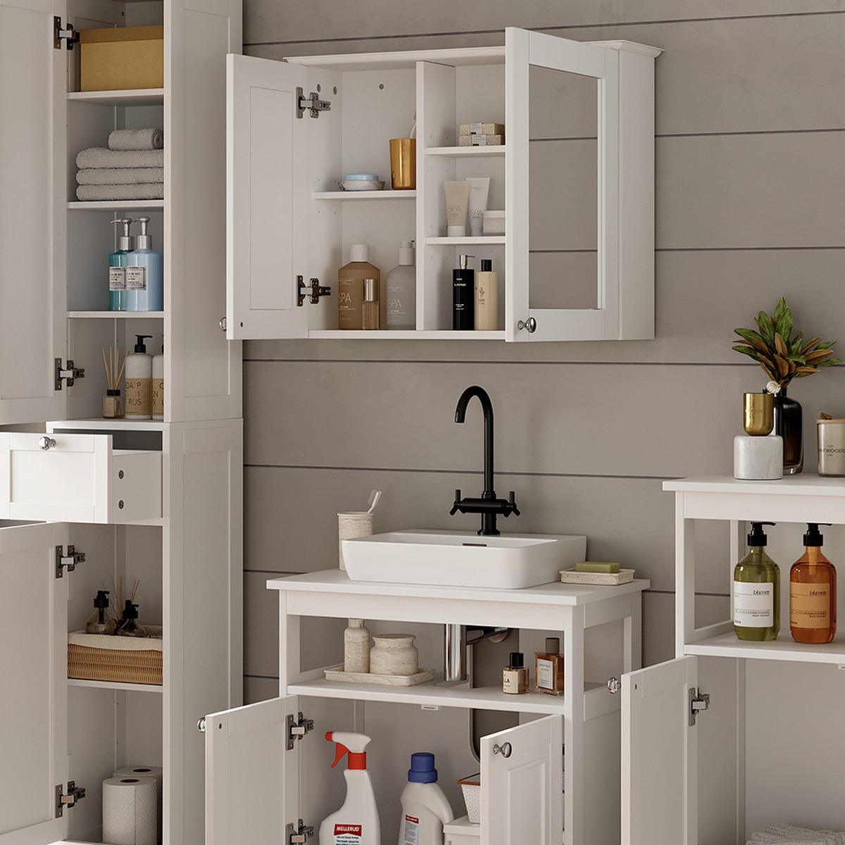 KUPAONSKI SET 4 KOMADA Vanity Bijela 4 dijela - bijela, drvni materijal (60/65/30cm) - Vicco