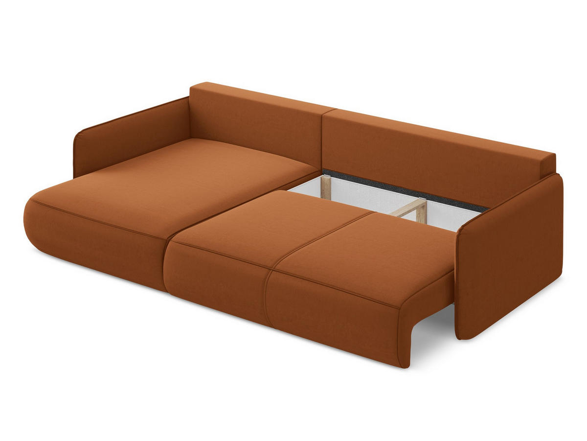 ECKSOFA mit Schlaffunktion Samt Stoff Orange - Terra cotta/Schwarz, Kunststoff/Textil (148/240cm) - Makamii