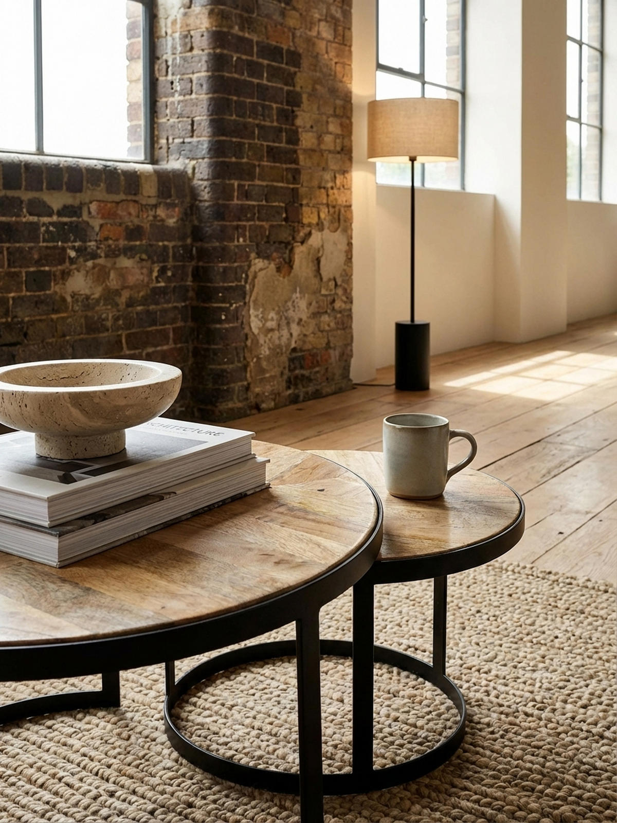 COUCHTISCH 2er Set Massivholz Metall Platzsparend Handgefertigt ESINO, Beige 60x60x40 cm - Beige/Schwarz, Holz/Metall (60/60/40cm) - KADIMA DESIGN